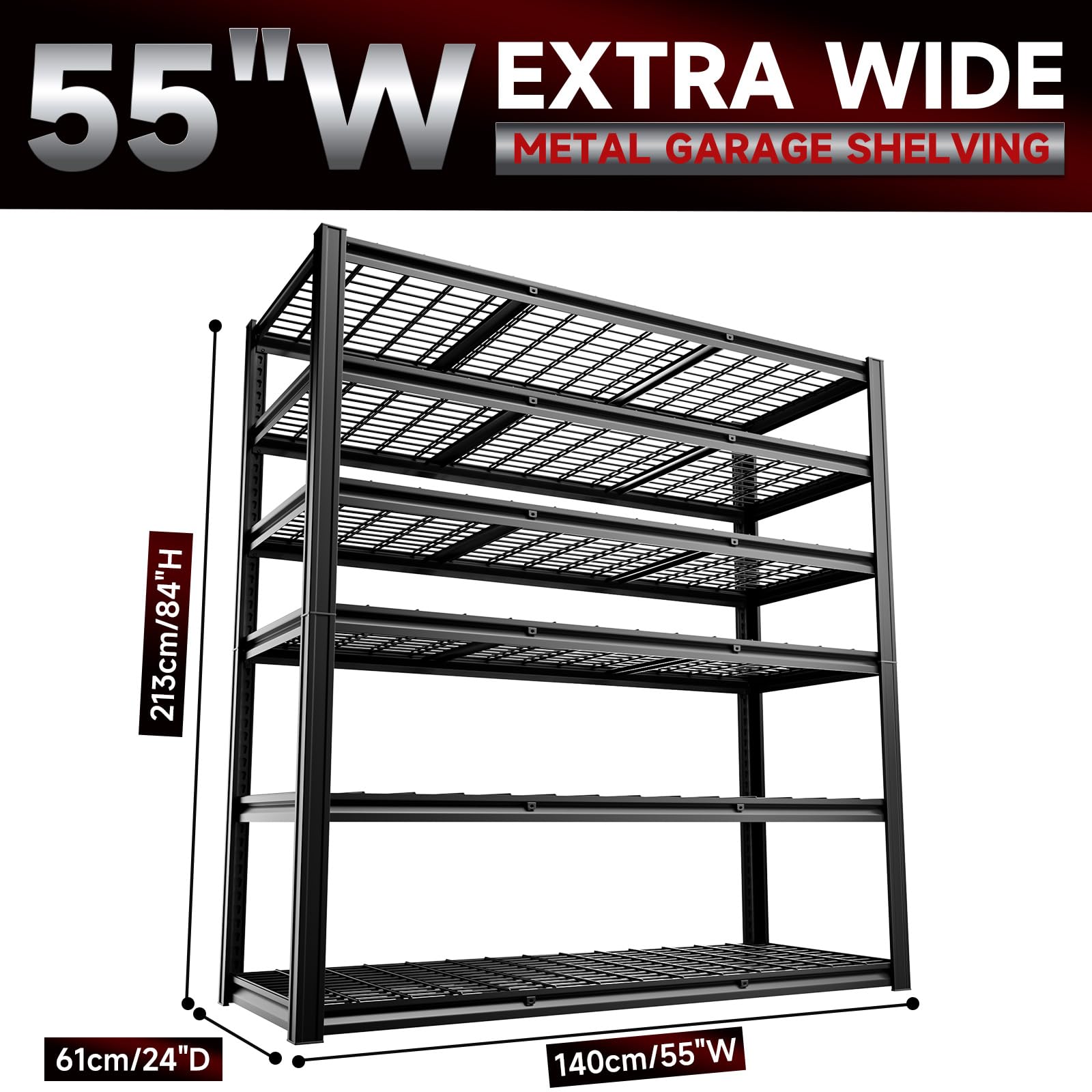 CYNNDA 6-Tier 55" W x 24" D x 84" H Industrial Shelving Heavy Duty Garage Storage Metal Shelves Adjustable 3500LBS Warehouse Garage Basement Commercial Shelf