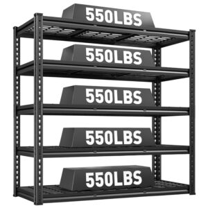 REIBII 48" W Garage Shelving 2750LBS Heavy Duty Garage Storage 5 Tier Adjustable Metal Storage Shelves Industrial Shelving Unit for Basement,Warehouse, Workshop,Black