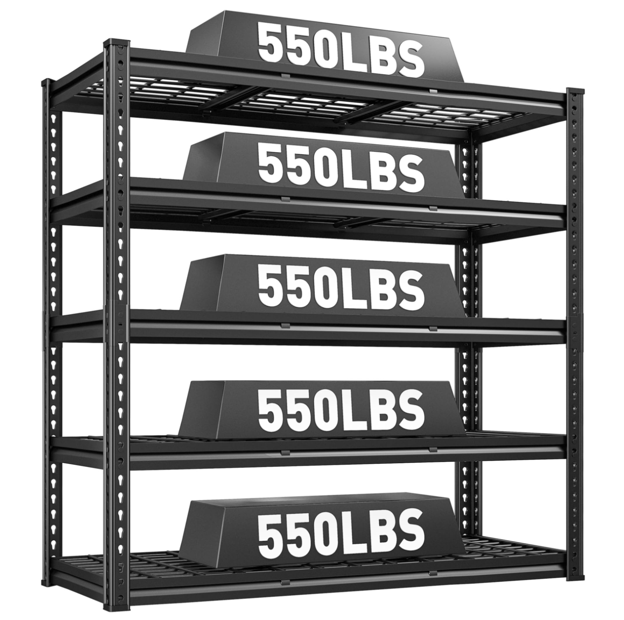 REIBII 48" W Garage Shelving 2750LBS Heavy Duty Garage Storage 5 Tier Adjustable Metal Storage Shelves Industrial Shelving Unit for Basement,Warehouse, Workshop,Black