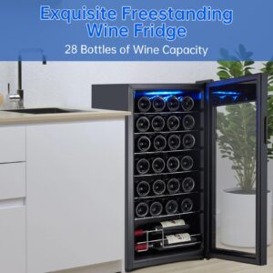 TROPOW 28 Bottle Compressor Wine Cooler, Freestanding Beverage Refrigerator with Digital Temperature Control & Double-Layer Glass Door for Red White Wine, Champagne, Advanced Cooling Technology