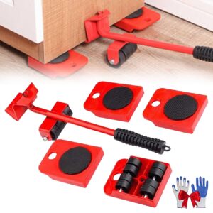 furniture lift mover tool set,furniture lift mover tool set, heavy duty furniture lifter tool with wheels, furniture movers slides kit, moving rollers for heavy furniture, for hardwood floors (red)