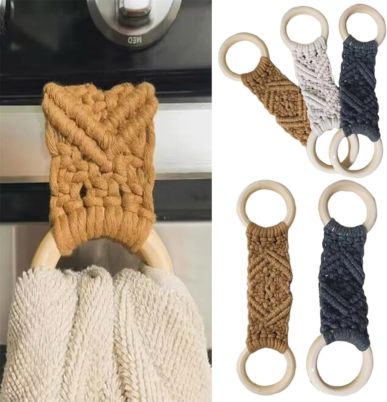 Macrame Kitchen Towel Holder, Macrame Knit Hanging Kitchen Towel Holder, Macrame Towel Holder Ring, Macrame Towel Holder Ring, Macrame Towel Holder