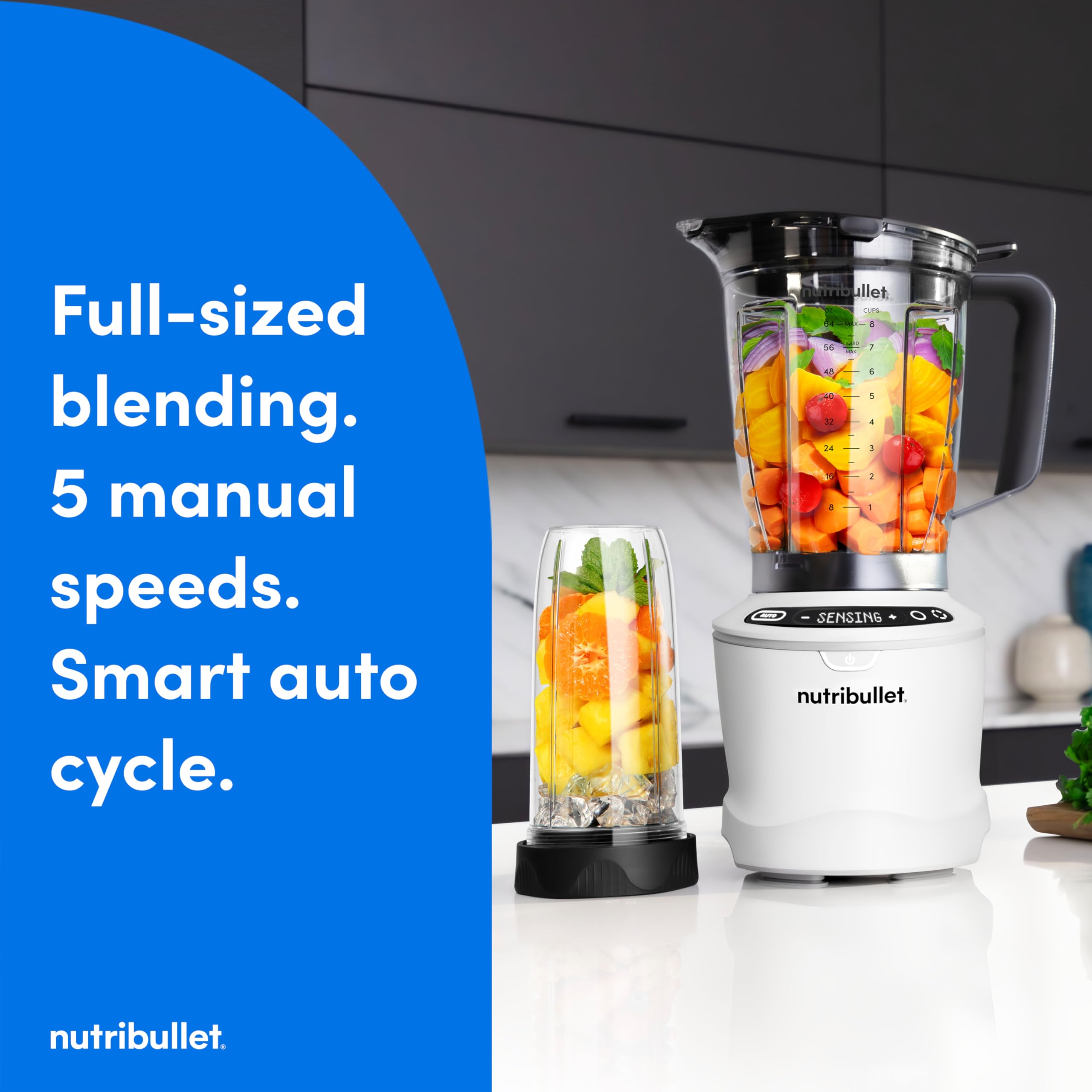 nutribullet SmartSense Blender Combo, 5-speed blender, 1400 Watt Matte White