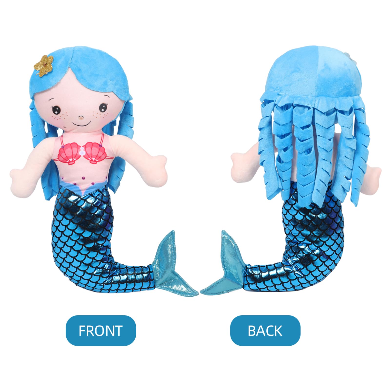 Cabilock 20 Blue Mermaid Stuffed Animal - Cute Soft Hugging Mermaid Plushies Pillow Toys Kawaii Birthday Present for Adults Kids Boys Girls