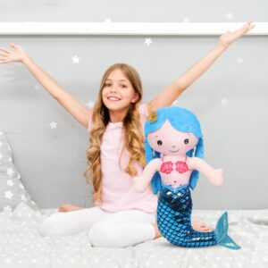 Cabilock 20 Blue Mermaid Stuffed Animal - Cute Soft Hugging Mermaid Plushies Pillow Toys Kawaii Birthday Present for Adults Kids Boys Girls