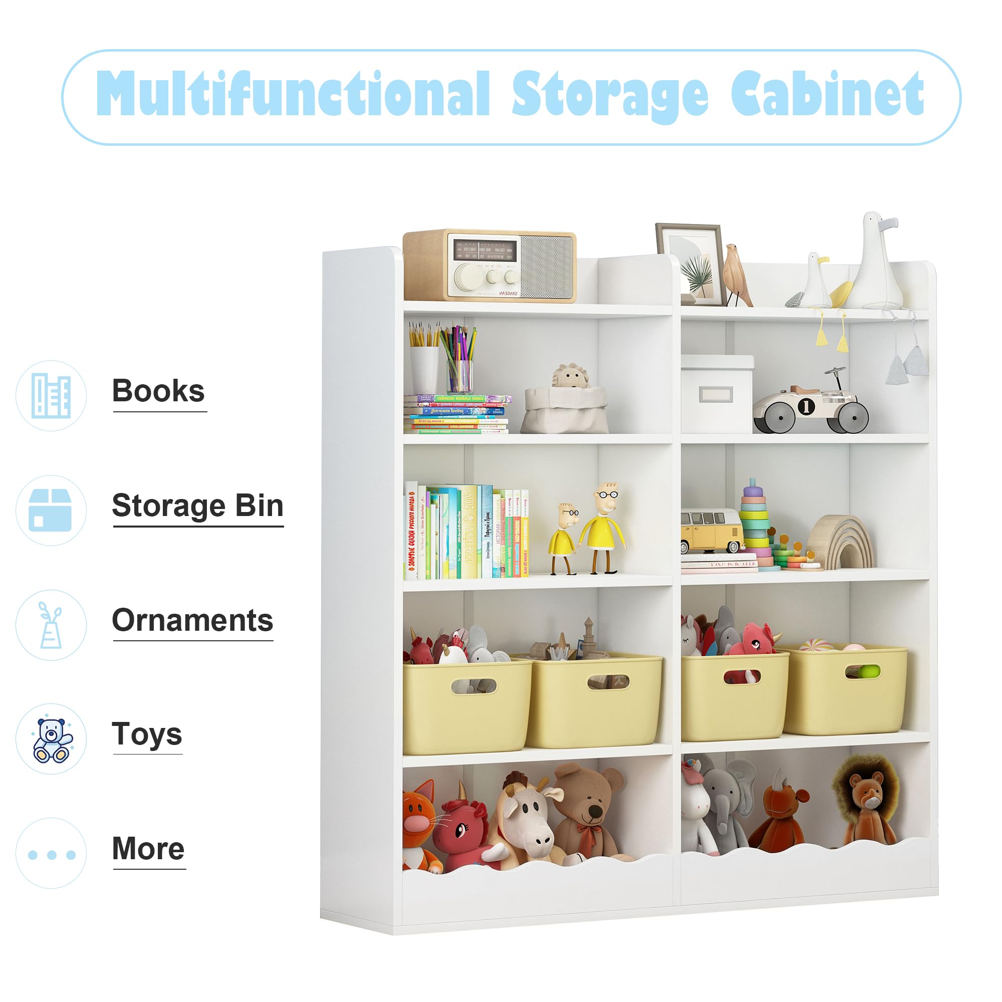 XINRONG Kids Bookshelf and Toy Storage - Classroom Toy Storage Organizer with 10 Cube, Kids Bookshelf Bookcase for Living Room, Classroom, Playroom, Reading Nook, Nursery, White