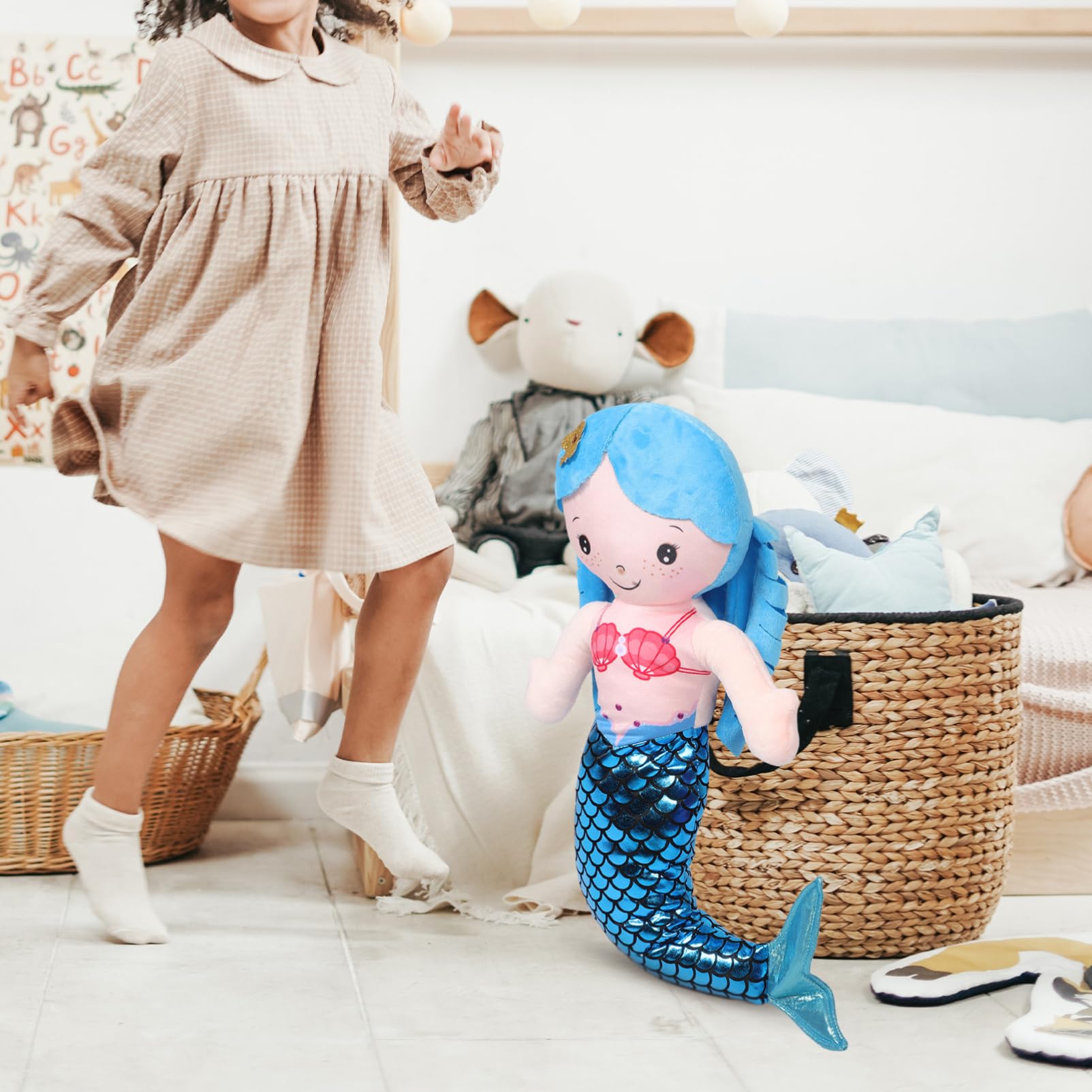 Cabilock 20 Blue Mermaid Stuffed Animal - Cute Soft Hugging Mermaid Plushies Pillow Toys Kawaii Birthday Present for Adults Kids Boys Girls