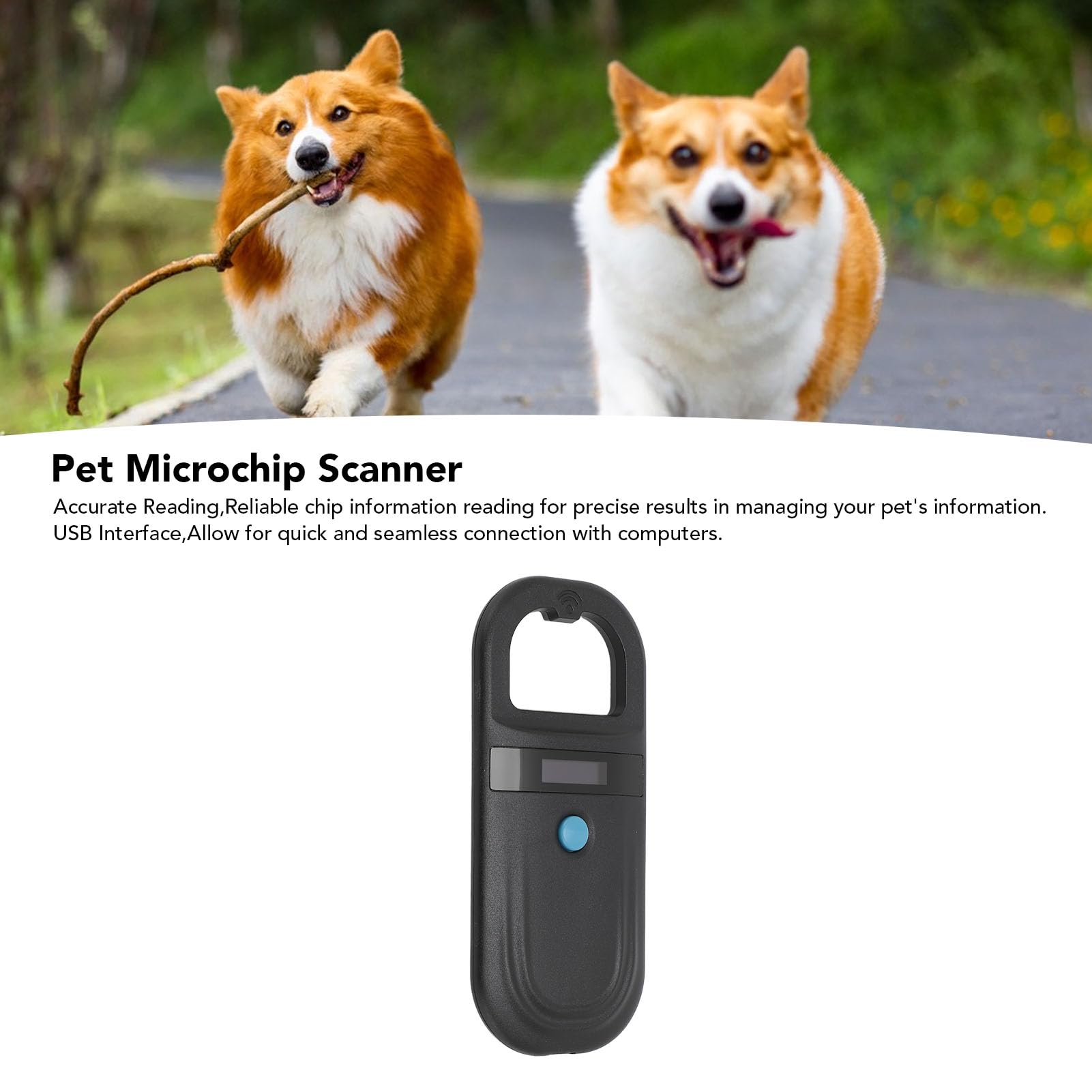 Pet Microchip Scanner, Rechargeable EMID Micro Chip Reader Scanner Pet Chip ID Scanner for Animal Pets Pigs Dogs Cats, Dual Frequency Reading USB Microchip Tag Reader (Black)