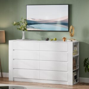 BTHFST White Dresser 8 Drawer Dresser, 55.1" White Chest of Drawers Dresser with Large Storage, Wood Dresser with 8 Drawers, Long Dressers & Chests of Drawers for Home Office, White