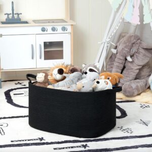 yccvaros 18.8 x 13.3 x 11 Inches Cotton Rope Woven Dirty Laundry Basket Large Capacity Square Toy Blanket Dirty Clothes Storage Basket (Black)