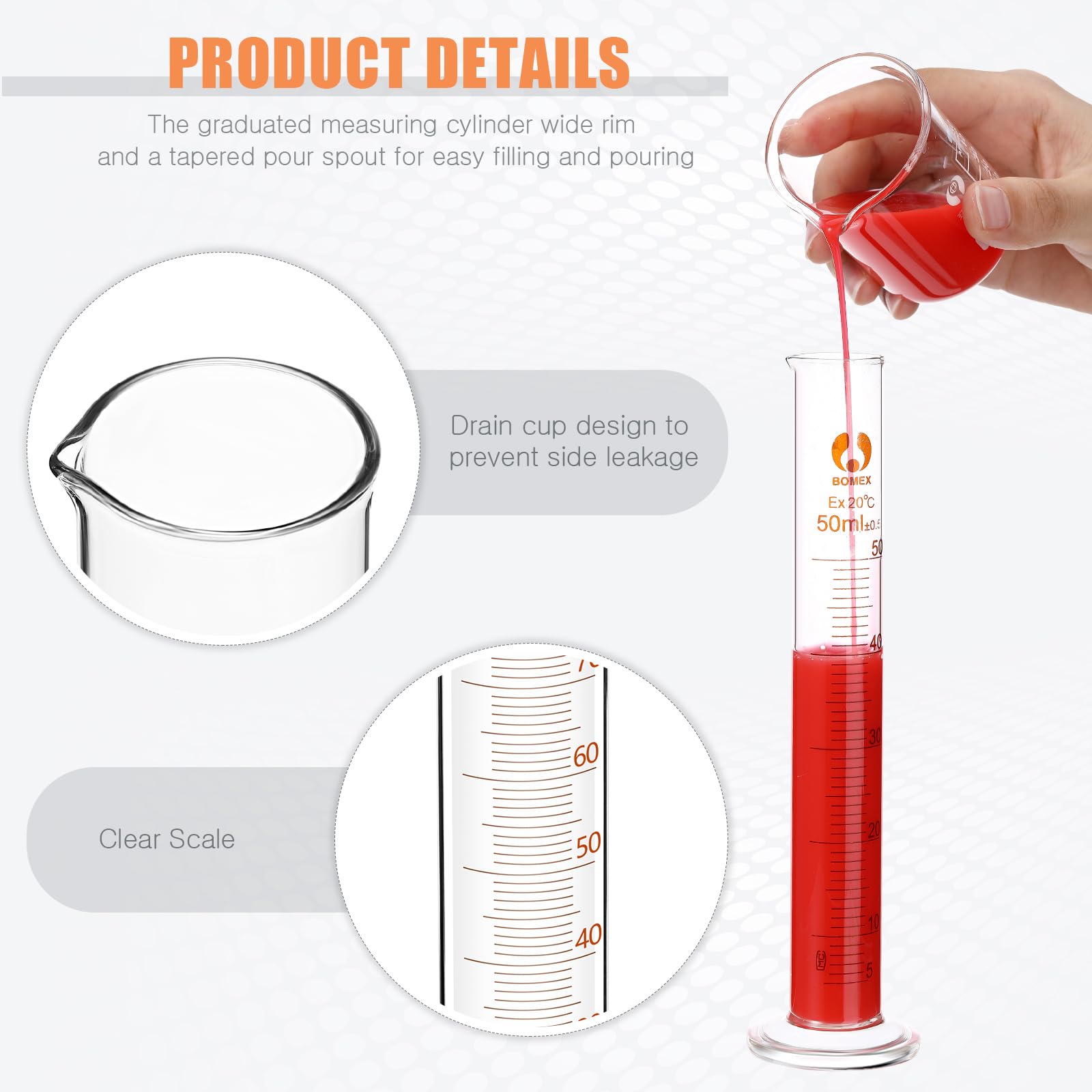 Feekoon 10 Pieces Glass Measuring Beaker Graduated Measuring Cylinder with Stirring Rod 50/100/ 250/500/ 1000 ml Thick Glass Beakers 5/10/ 50/100 ml Graduated Cylinders for Science Lab (9.8 Inch)