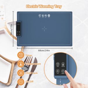 Food Warming Mat for Buffet Electric Warming Tray Upgrade High-tech Graphene Heating Film Adjustable Temperature and Timer, 10s Fast Full Surface Heating Mat Warming Trays for Parties Buffet 24x15in