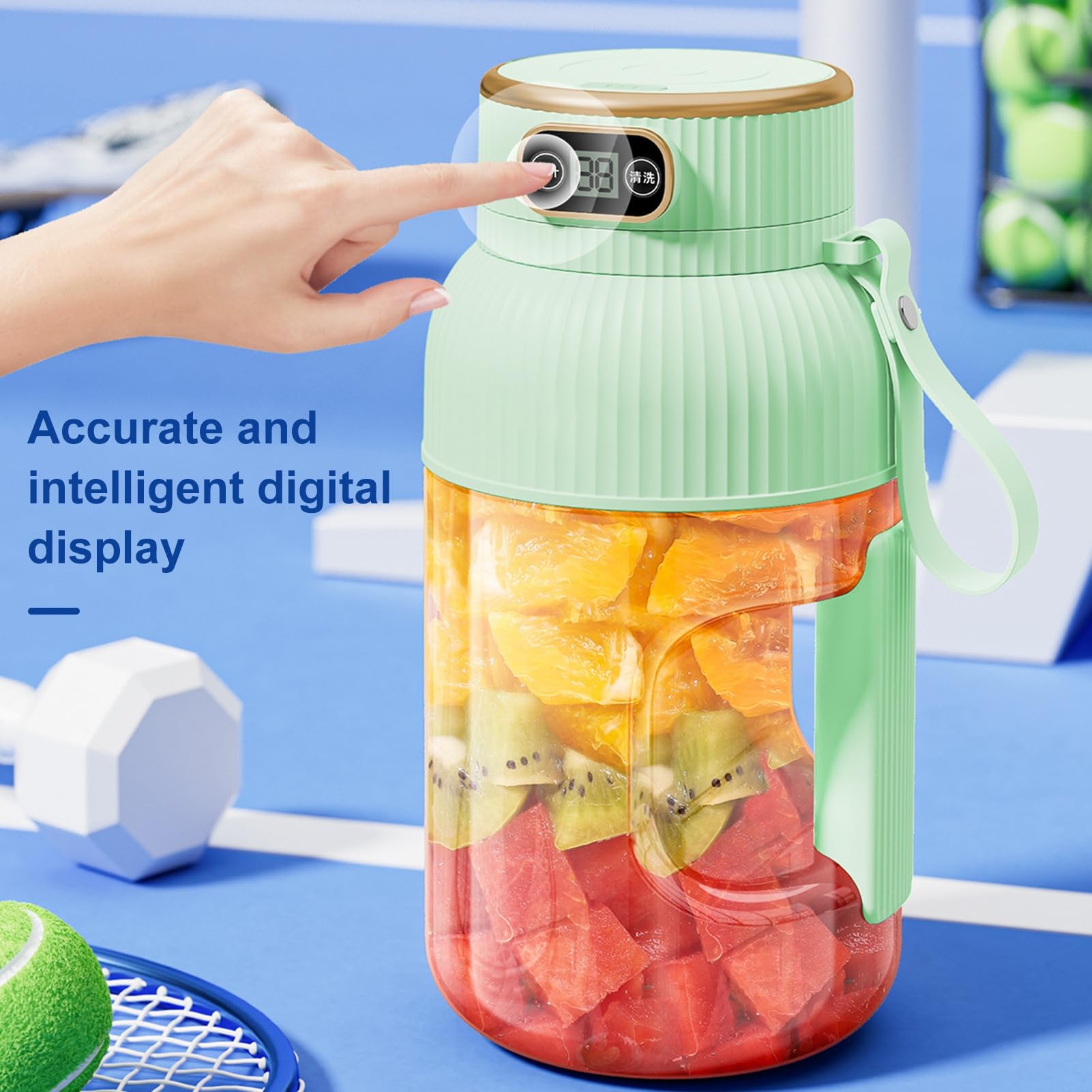 oxcuuka Multifunctional Portable Juicer Cup With Digital Display, Personal Portable Blender Rechargeable for Shakes and Smoothies, Fruits and Veggies - 900ml ﻿ Green single cup with single lid