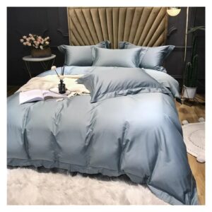 YUSIWOAL 1000TC Cotton Bedding Sets Queen King Size Duvet Cover FlatSheet with Rubber Pillowcase Bed Four Pieces Set(Blu,Queen)