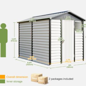 VanAcc 6.5x9x7 FT Outdoor Storage Shed with Shutter Design, Metal Garden Shed with Lockable Doors and Vents, Tool Storage Shed for Backyard, Patio, Lawn, White & Charcoal Gray