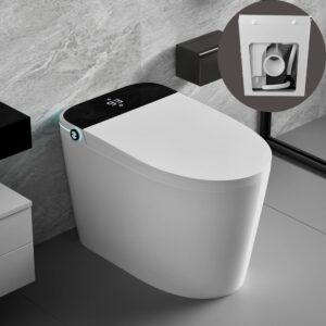 winzo rear outlet smart toilet with bidet seat, auto open & close, auto flush, heated seat, warm water and dryer, night light, side knob, white with black panel