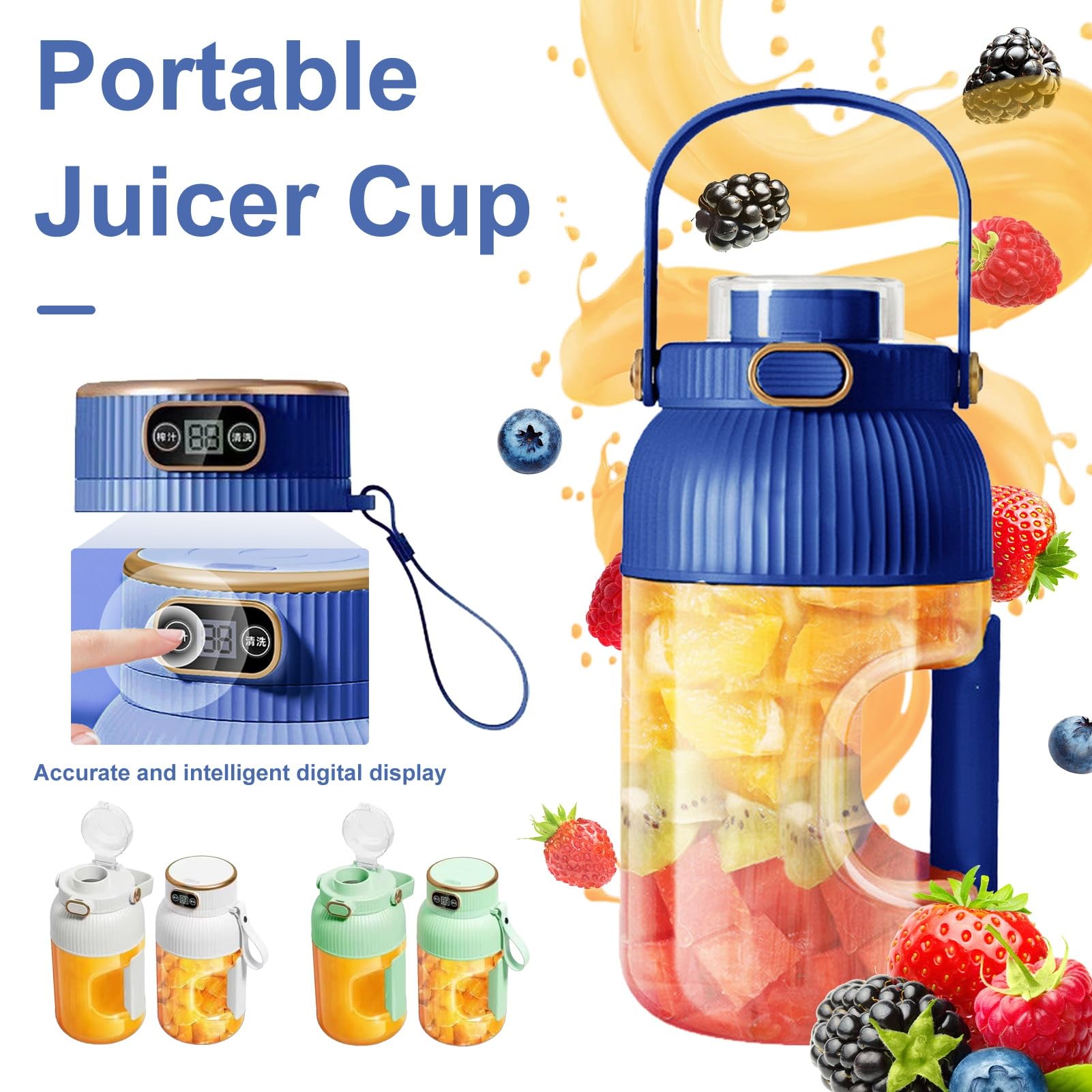 oxcuuka Multifunctional Portable Juicer Cup With Digital Display, Personal Portable Blender Rechargeable for Shakes and Smoothies, Fruits and Veggies - 900ml ﻿ Green single cup with single lid