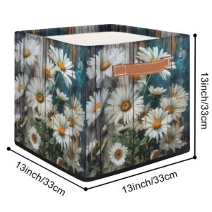 Kizmoglux Daisy Wooden Board Fabric Storage Bins, Collapsible Storage Baskets with Handles, Closet Baskets with Metal Frame, Storage Boxes for Organizing Shelf Clothes Home Office