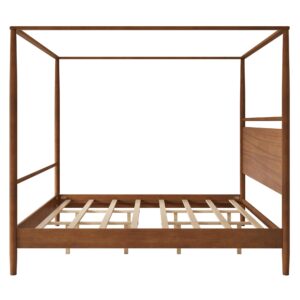 SOFTSEA King Size Canopy Platform Bed, Solid Wood Canopy Bed Frame 4 Posters Canopy Bed, No Box Spring Needed, Walnut