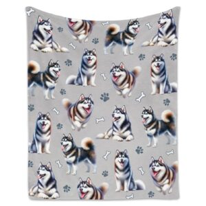 fuzzyfit husky blanket gifts, siberian husky blanket for girls boys, lightweight plush dog print throw blanket, 40x50 inch small blanket for pet sofa, dog theme decor blanket with dogs on it