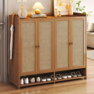 8-Tier Bamboo Shoe Cabinet with Doors, 36-40 Pairs Freestanding Shoe Rack for Closet, Shoe Storage Cabinet for Entryway, Shoes Rack Organizer for Hallway, Bedroom, Living Room