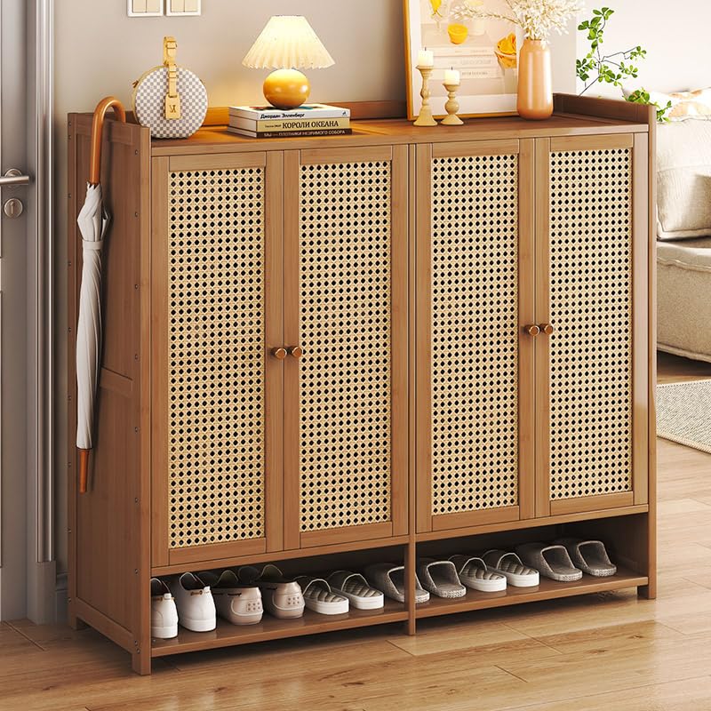 8-Tier Bamboo Shoe Cabinet with Doors, 36-40 Pairs Freestanding Shoe Rack for Closet, Shoe Storage Cabinet for Entryway, Shoes Rack Organizer for Hallway, Bedroom, Living Room