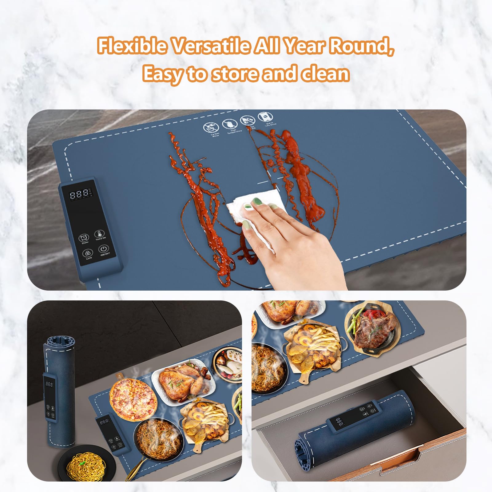 Food Warming Mat for Buffet Electric Warming Tray Upgrade High-tech Graphene Heating Film Adjustable Temperature and Timer, 10s Fast Full Surface Heating Mat Warming Trays for Parties Buffet 24x15in