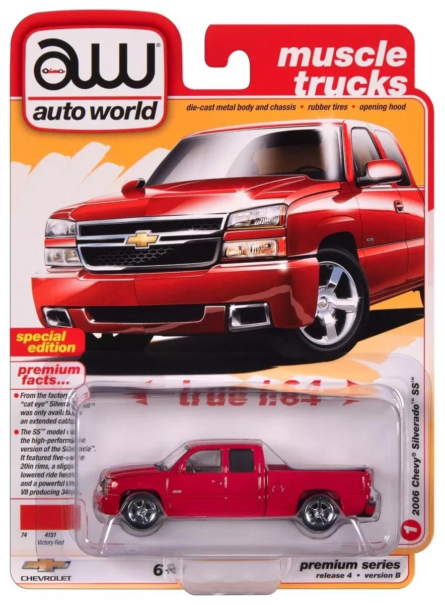 2006 Chevy Silverado SS Extended Cab Truck Red 1/64 Diecast Model Car by Autoworld AWSP163-B