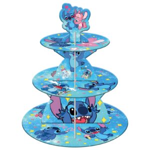 3 tier stitch birthday party cupcake stand, stitch cardboard round cupcake holder tower for birthday party supplies