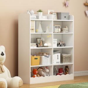 xinrong kids bookshelf and toy storage - classroom toy storage organizer with 10 cube, kids bookshelf bookcase for living room, classroom, playroom, reading nook, nursery, white