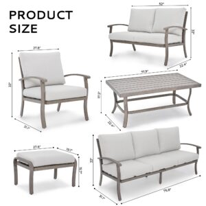 LUXIJOY Aluminum Patio Furniture Set 7 PCS, Sectional Loveseat 3 Seat Sofa Couch and Armchairs with Cushion and Ottomans, Outdoor Conversation Set with Coffee Table for Pool Yard Deck, Grey