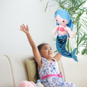 Cabilock 20 Blue Mermaid Stuffed Animal - Cute Soft Hugging Mermaid Plushies Pillow Toys Kawaii Birthday Present for Adults Kids Boys Girls