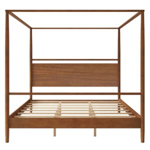 SOFTSEA King Size Canopy Platform Bed, Solid Wood Canopy Bed Frame 4 Posters Canopy Bed, No Box Spring Needed, Walnut