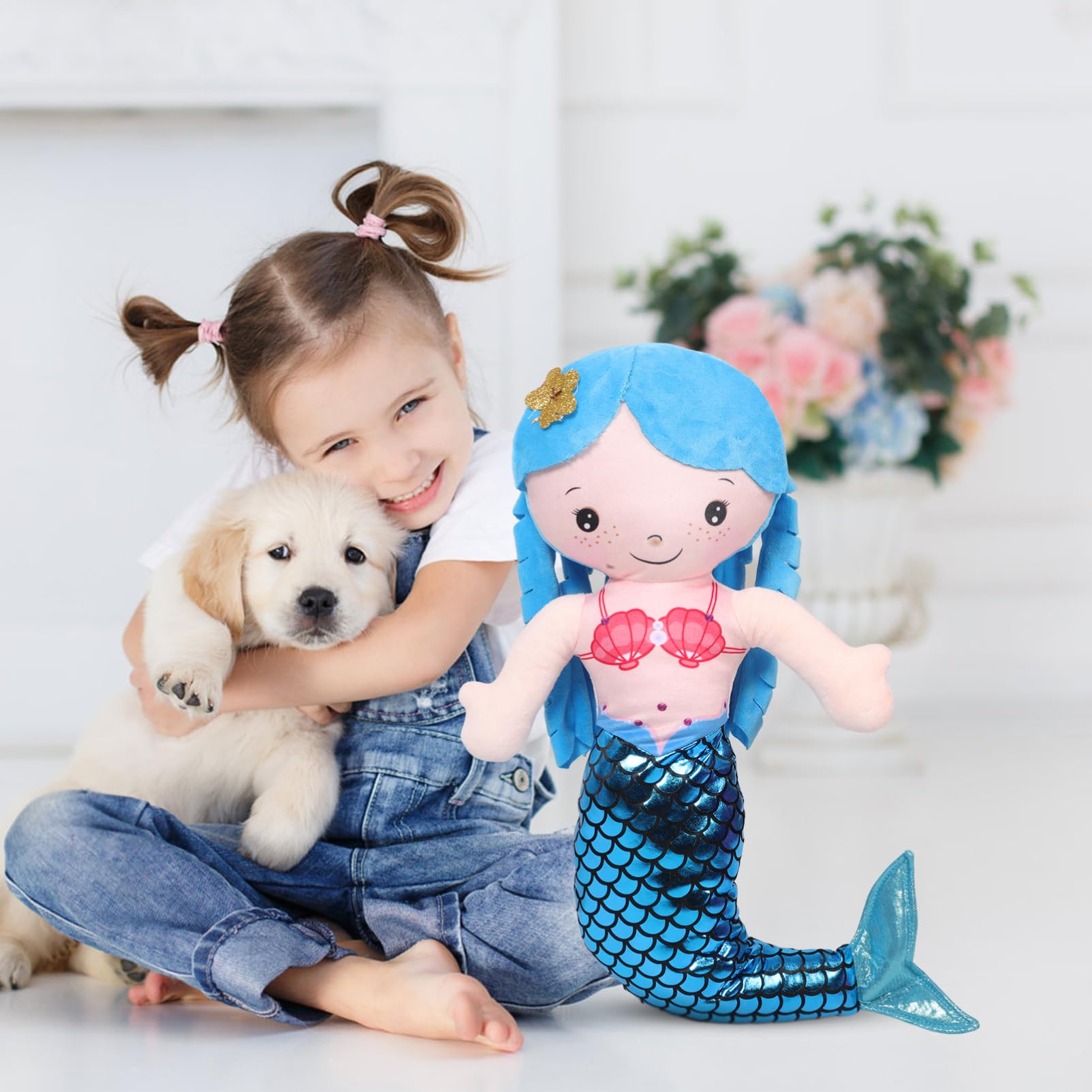 Cabilock 20 Blue Mermaid Stuffed Animal - Cute Soft Hugging Mermaid Plushies Pillow Toys Kawaii Birthday Present for Adults Kids Boys Girls