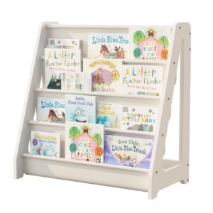 naches kids bookshelf 4 tier white kids book rack storage sling nursery display shelf toddler baby girls’ boys’ bedroom playroom classroom fabric bookcase for children age 1-5