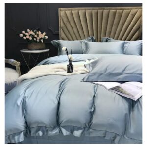 YUSIWOAL 1000TC Cotton Bedding Sets Queen King Size Duvet Cover FlatSheet with Rubber Pillowcase Bed Four Pieces Set(Blu,Queen)