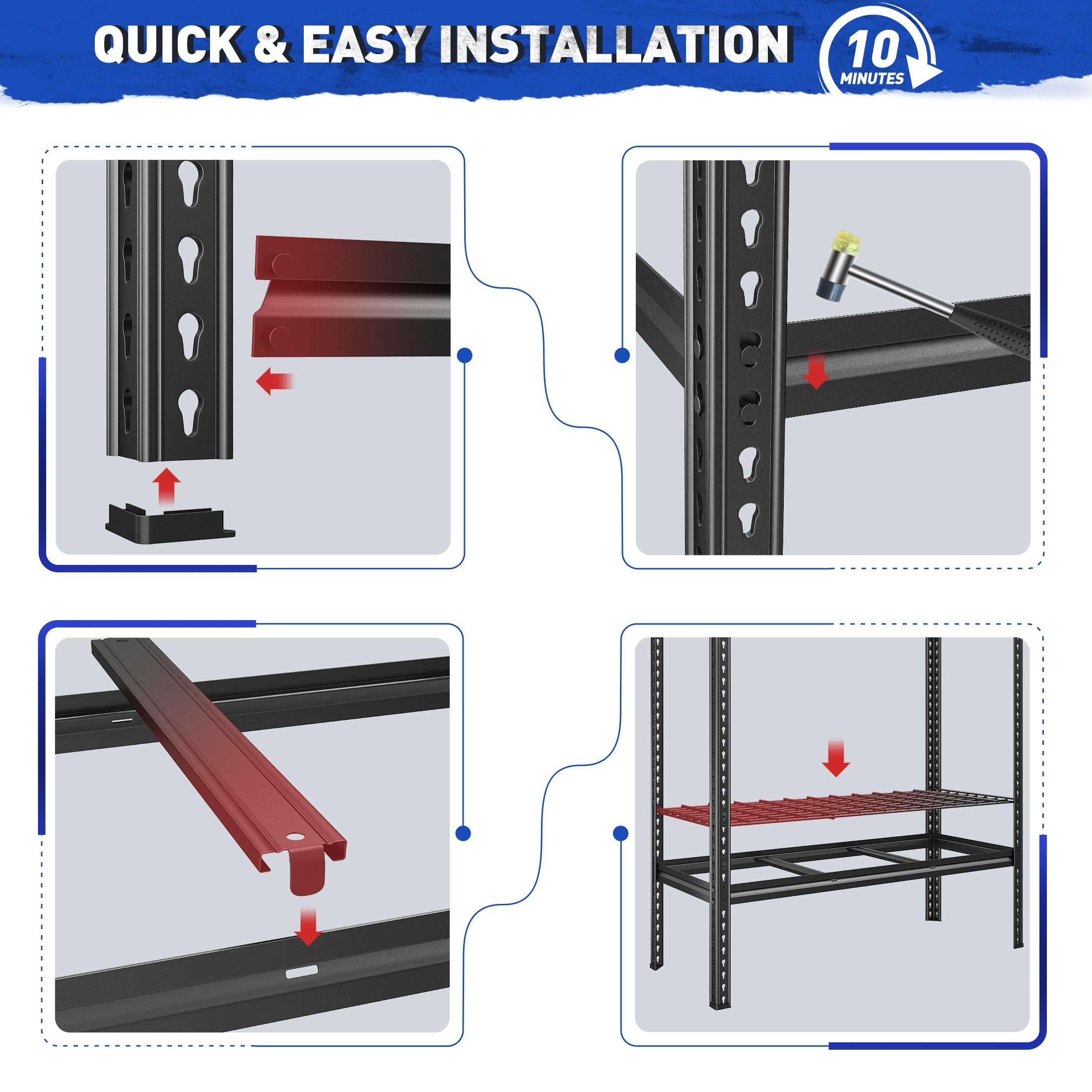 REIBII 48" W Garage Shelving 2750LBS Heavy Duty Garage Storage 5 Tier Adjustable Metal Storage Shelves Industrial Shelving Unit for Basement,Warehouse, Workshop,Black