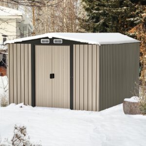 large outdoor storage shed 10 x 8 ft galvanized metal shed with sliding door and air vents waterproof garden tool shed for backyard, lawn and patio