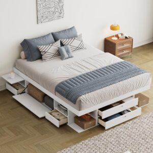 merax wood captain's platform storage bed with drawers,classic bed frame no box spring needed full, white