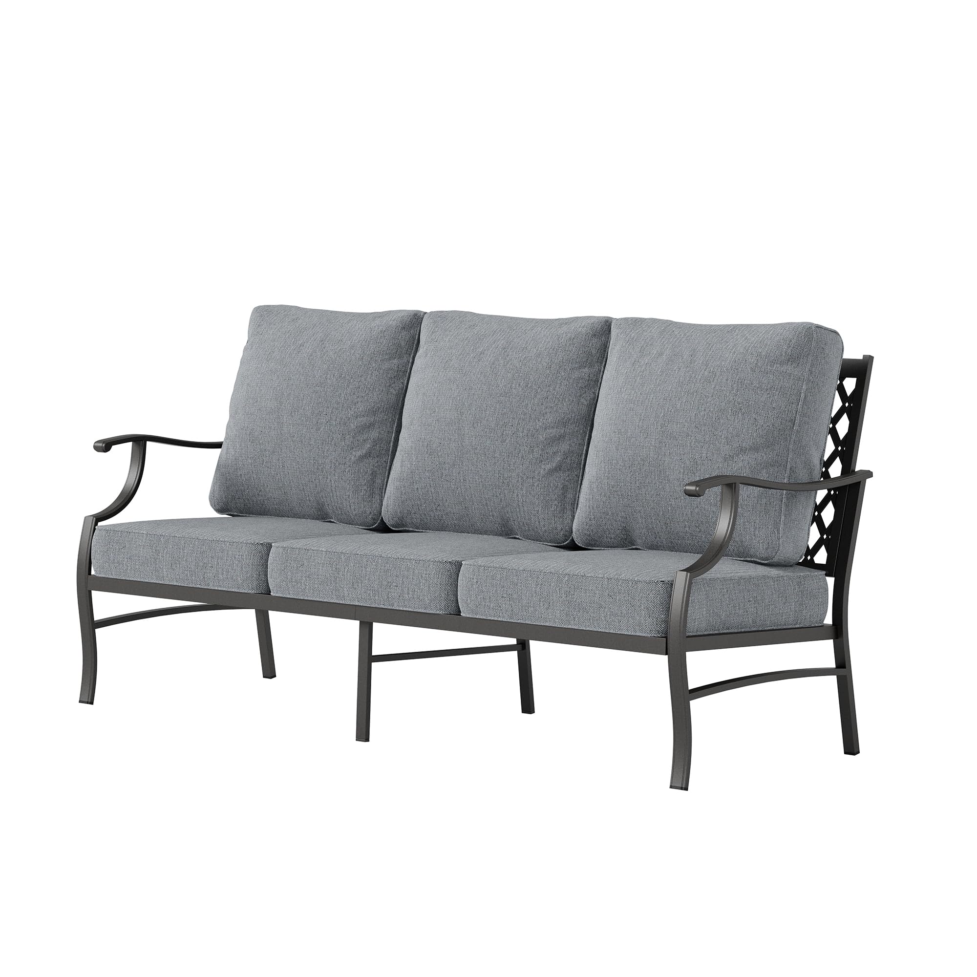 SUNSHINE VALLEY Metal Patio Furniture Sofa with 5.75" Extra Thick Waterproof Cushion, 3-Seater Deep Seating & High-Back Outdoor Couch All Weather Outdoor Seating for Backyard Deck Front Porch, Gray