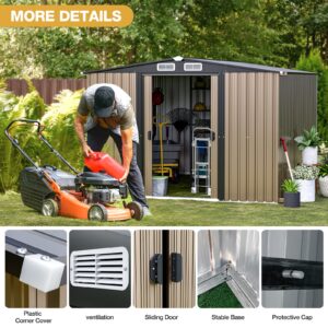 Large Outdoor Storage Shed 10 x 8 FT Galvanized Metal Shed with Sliding Door and Air Vents Waterproof Garden Tool Shed for Backyard, Lawn and Patio