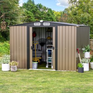 Large Outdoor Storage Shed 10 x 8 FT Galvanized Metal Shed with Sliding Door and Air Vents Waterproof Garden Tool Shed for Backyard, Lawn and Patio