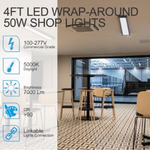 Lightdot 4FT-5IN LED Wraparound Shop Lights, 100-277v Linkable, 50W 4FT LED Light Fixtures for Garage Workshop Supermarket, 7000LM [Eqv. 400W] 5000K Black, Flush and Hanging Mouting Available-6Pack