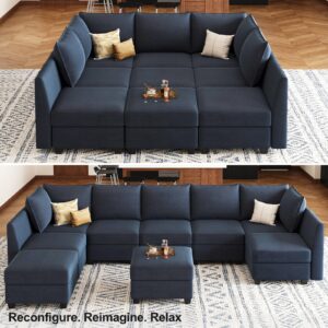 Belffin Large Modular Sectional Sofa Sleeper Sectional Couch with Storage Velvet Sectional Sofa Bed for Living Room, 9 Seats, Blue