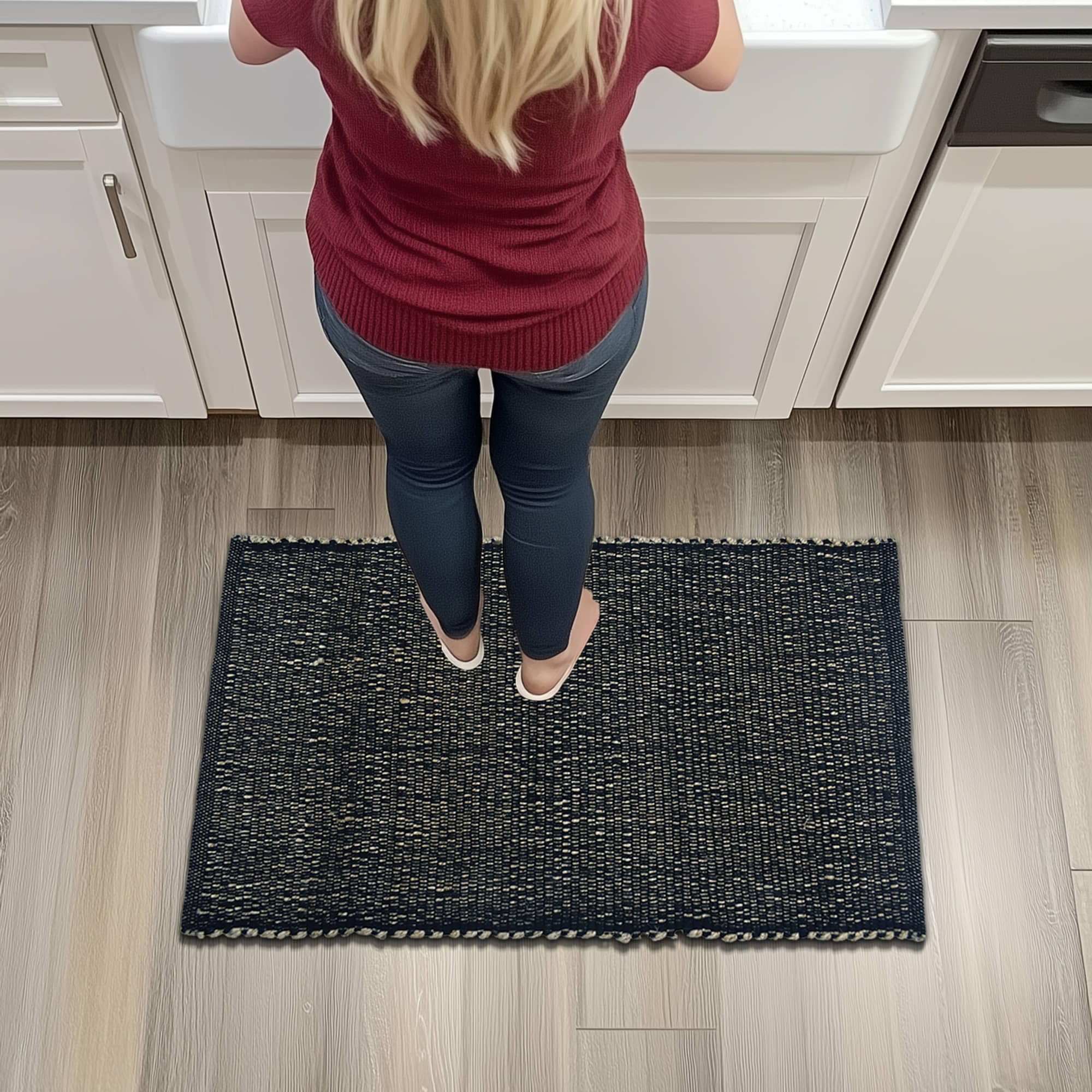 Black 2X3 Jute Rug Braided Rug - Earthy Farmhouse Solid Rug - Nautical Area Rug for Entryway or Kitchen, 2' x 3'