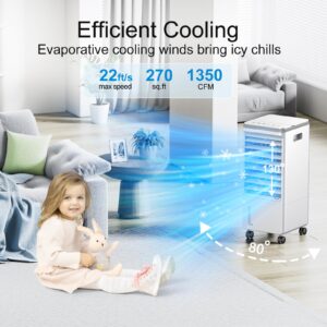 Portable Air Conditioners, 3-IN-1 Evaporative Air Cooler, Swamp Coolers w/ 3 Ice Pack, 1.85 Gal Water Tank, 4 Modes, 80° Oscillation, 7H Timer, Portable Ac for Bedroom, Room, Indoor White Black