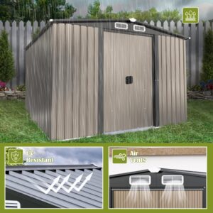 Large Outdoor Storage Shed 10 x 8 FT Galvanized Metal Shed with Sliding Door and Air Vents Waterproof Garden Tool Shed for Backyard, Lawn and Patio