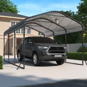 iwdoo 10x15 ft metal carport, carports with enhanced base and updated frame structure, heavy duty carport canopy with galvanized steel roof for outdoor, car shelter shade for car, truck and boats