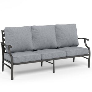 sunshine valley metal patio furniture sofa with 5.75" extra thick waterproof cushion, 3-seater deep seating & high-back outdoor couch all weather outdoor seating for backyard deck front porch, gray