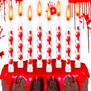 gulfmew 12 pcs bloody handprint candles birthday scary cake decorations have a killer birthday cupcake topper blood splatter creepy vampire zombie halloween party decorations carnival supplies